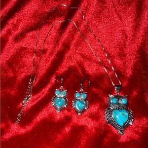 Like new owl turquoise heart earrings and necklace set.